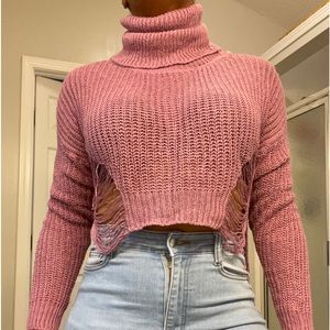 Nice choppy turtleneck sweater crop top Lavender